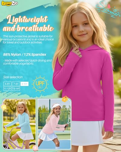 Image of 3 Pack Girls Sun Protection Swim Shirts UPF 50+ Long Sleeve Rash Guard Lightweight Quick Dry Hoodies with Thumbhole