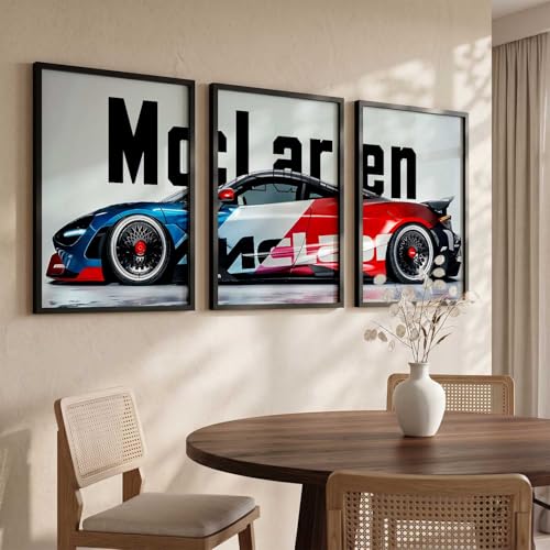 Image of HOTHOUSE Big McLaren Car Framed Posters Gift Items for Boys Room Wall Decoration Bedroom Living Room Office Studio Decor | Car Poster Frame for Wall Decor Set Of 3 Size(10X13 inch)