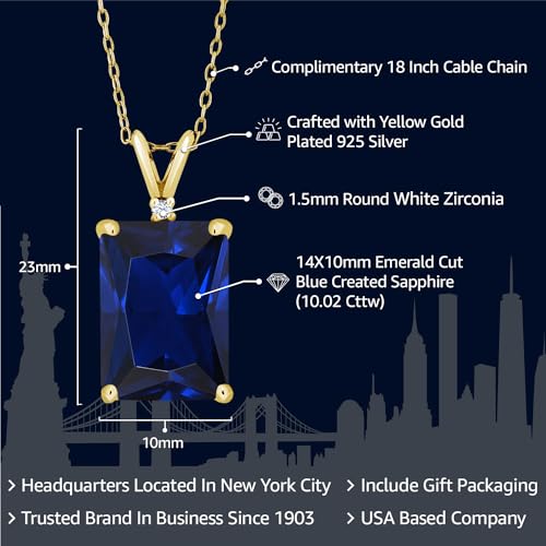 Gem Stone King 18K Yellow Gold Plated Silver Gemstone Birthstone Pendant Necklace For Women | 14X10MM Emerald Cut and 1.5MM Round Accents | With 18 Inch Silver Chain2