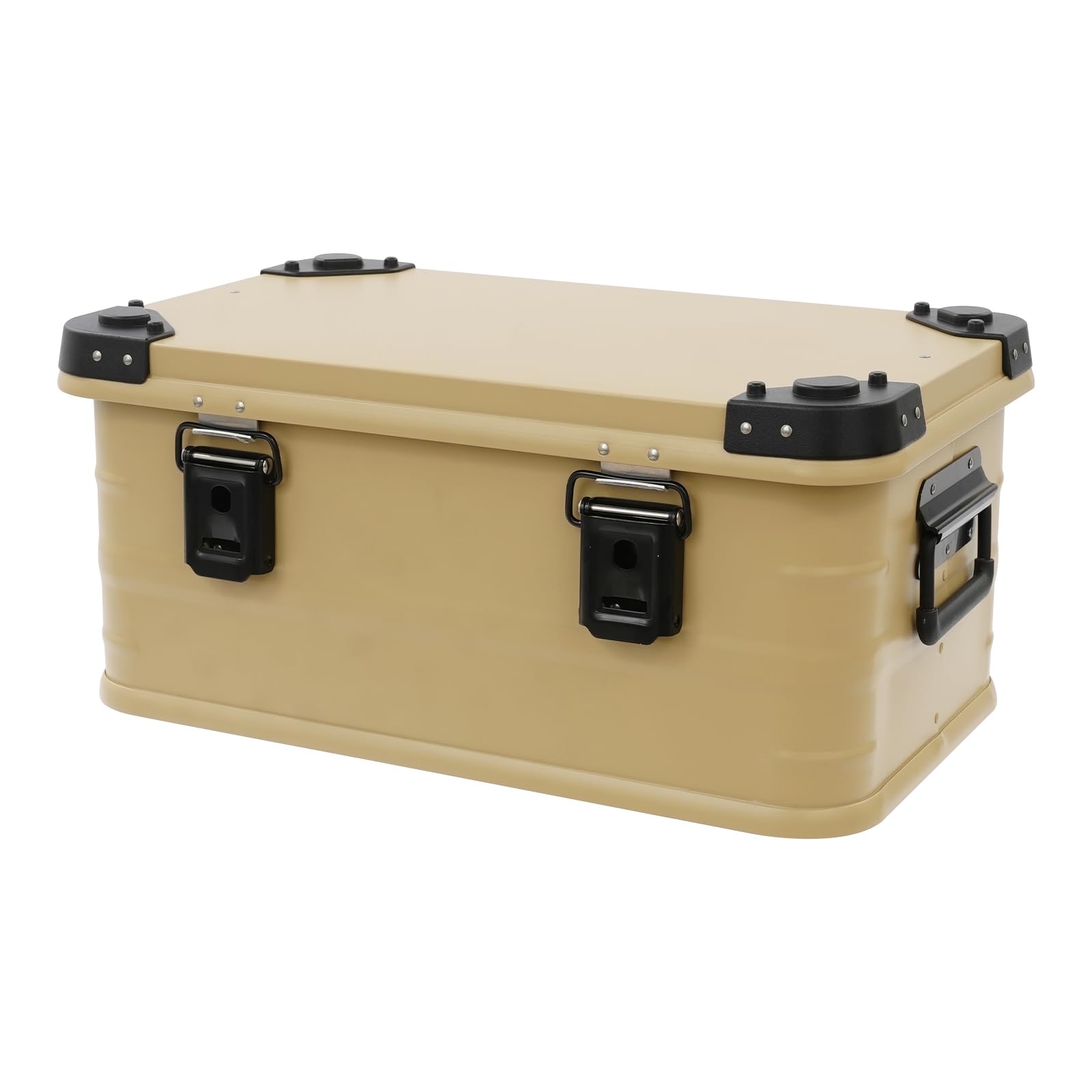 OUKANING 30L Alu Aufbewahrungsbox wasserdicht, Metallbox für Camping und Werkzeug, aluminium transport kiste mit Gummidichtung, stapelbare Outdoor-Lagerbox für Zuhause, Auto, Baustelle (Khaki)
