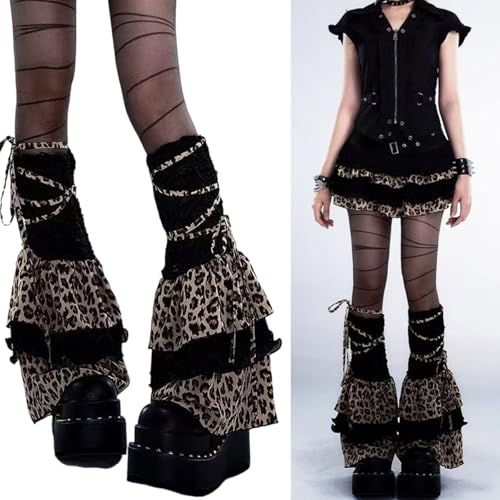 Aesthetic Animal Camouflage Leg Warmers for Women Tiered Ruffle Boot Covers Flared Footless Socks with Adjustable Ties2