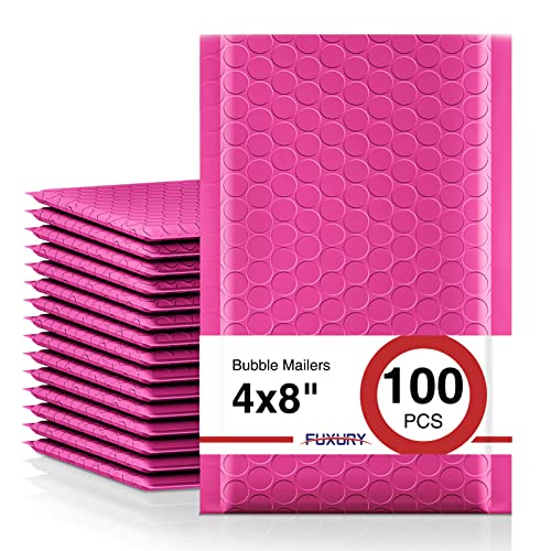 Image of Fuxury Bubble Mailers 4x8 inch 100 Pack Pink Bubble Mailers Usable Size 4x7 inch Small Padded Envelopes Waterproof Mailing Envelopes Bubble Padded