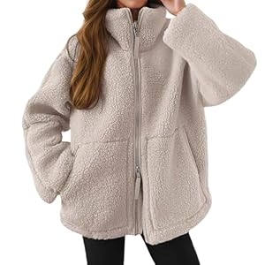 Teddy Fleecejacke Damen, Strickjacke Dicke Fleecejacke Damen Beige Freizeit Teddy Jacke Warme Plüschjacke Einfarbig Kuscheljacke Winterjacke Doppelschneidiger Oversize Jacke Strickfleecejacke