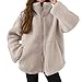 Teddy Fleecejacke Damen, Strickjacke Dicke Fleecejacke Damen Beige Freizeit Teddy Jacke Warme Plüschjacke Einfarbig Kuscheljacke Winterjacke Doppelschneidiger Oversize Jacke Strickfleecejacke