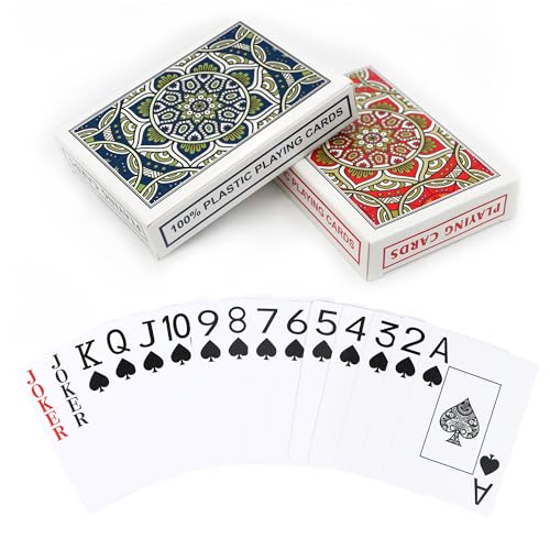 Neasyth Playing Cards;Waterproof Plastic Playing Cards 2 Pack Poker Cards Jumbo Large Print Playing Cards for Adults Seniors,2 Decks of Cards Set Poker Size Cards Professional, for Fun Card Game