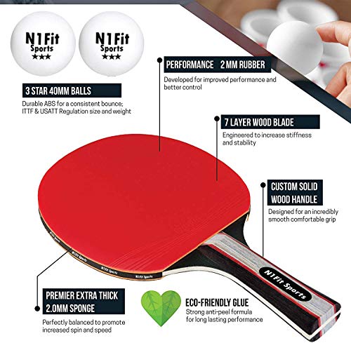 Ping Pong Paddle Set - Includes 4 Player Rackets, 8 Professional Table Tennis Balls, Portable Storage Case For Indoor-Outdoor Play #TOP3