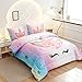 Namoxpa Unicorn Bedding 3 Piece Flower Girl Comforter Sets,Cartoon Unicorn Bedspreads Cute Comforter Sets for Teens and Girls,Twin Size
