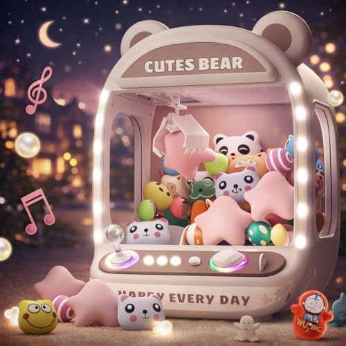 AMIREA Claw Machine for Kids with Unicorn Design Mini Arcade Game Toy with Plush Prizes & Candy Dispenser Electronic Vending Grabber Machine Birthday Christmas Gifts for Girls & Boys (White)