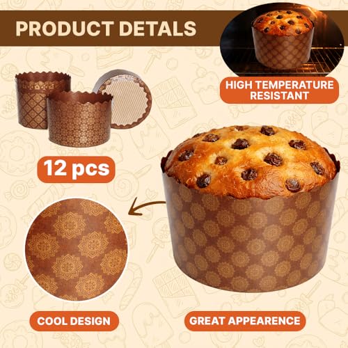 Panettone-Papierform, Standard, 425 ml, Braun, rund, antihaftbeschichtet, Panettone-Papier-Backformen, braunes Standard-Design, B 13 x H 8 cm, 12 Stück