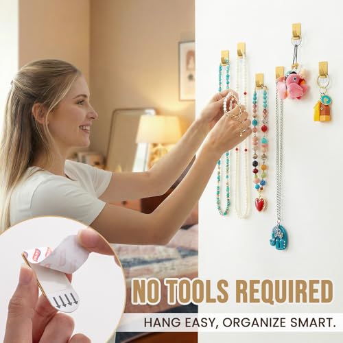 Image of TAILI Hooks for Hanging 10 Metal Sticky Hooks and 14 Adhesive Strips Gold