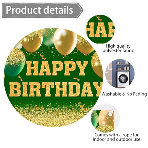 Image of Happy Birthday Decorations Backdrop 10 x 6 ft Green Golden Happy Birthday Banner Large Birthday Party Background for Men Women Kids Photo Shoot Supplies