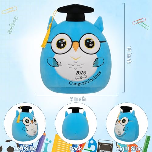 Graduation Plush Owl Stuffed Animal - 2026 Graduation Blue Owl Plush with 3D Doctoral Cap Glasses Congrats Grad Plush Toy for Preschool Kindergarten School Graduation Gift Kids Student Boys 9 Inch — view 3