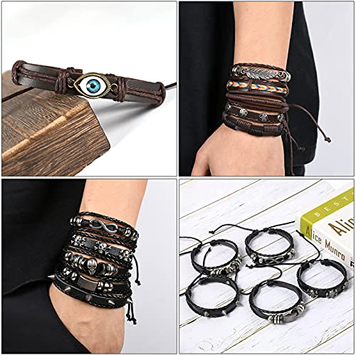 Jewdreamer 33Pcs Mens Black Leather Bracelets Set For Men Punk Gothic Bracelets Braided Stackable Cuff Bracelet Ethnic Tribal Handmade Wrap Wristband Bracelets Adjustable #TOP4