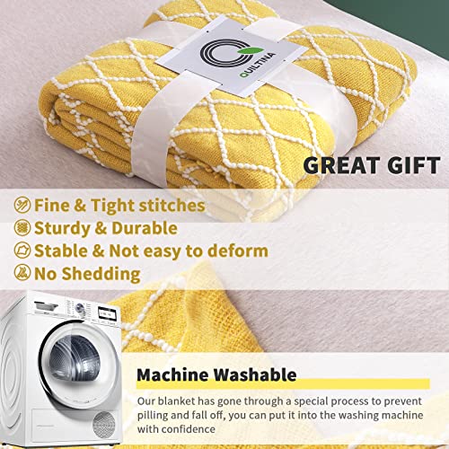 Quiltina Boho Knitted Throw Blanket For Couch, 700Gsm Soft Bed Throw With Tassel For All Seasons, Lightweight Spring/Summer Blanket, Suitable For Decoration And Outdoor Use (54"X67" Yellow) #TOP4