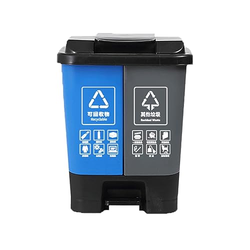 Miniatura 1 de Papelera para exteriores, papelera de reciclaje con pedal para exteriores, húmedos y secos, doble cubo de basura con tapa para exteriores, hogar,