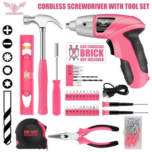 Electric Screwdriver Tool Set 112PCS, Home Tool Kit with 3.6V Small Power Cordless Screwdriver for Women, Pink - Image 5