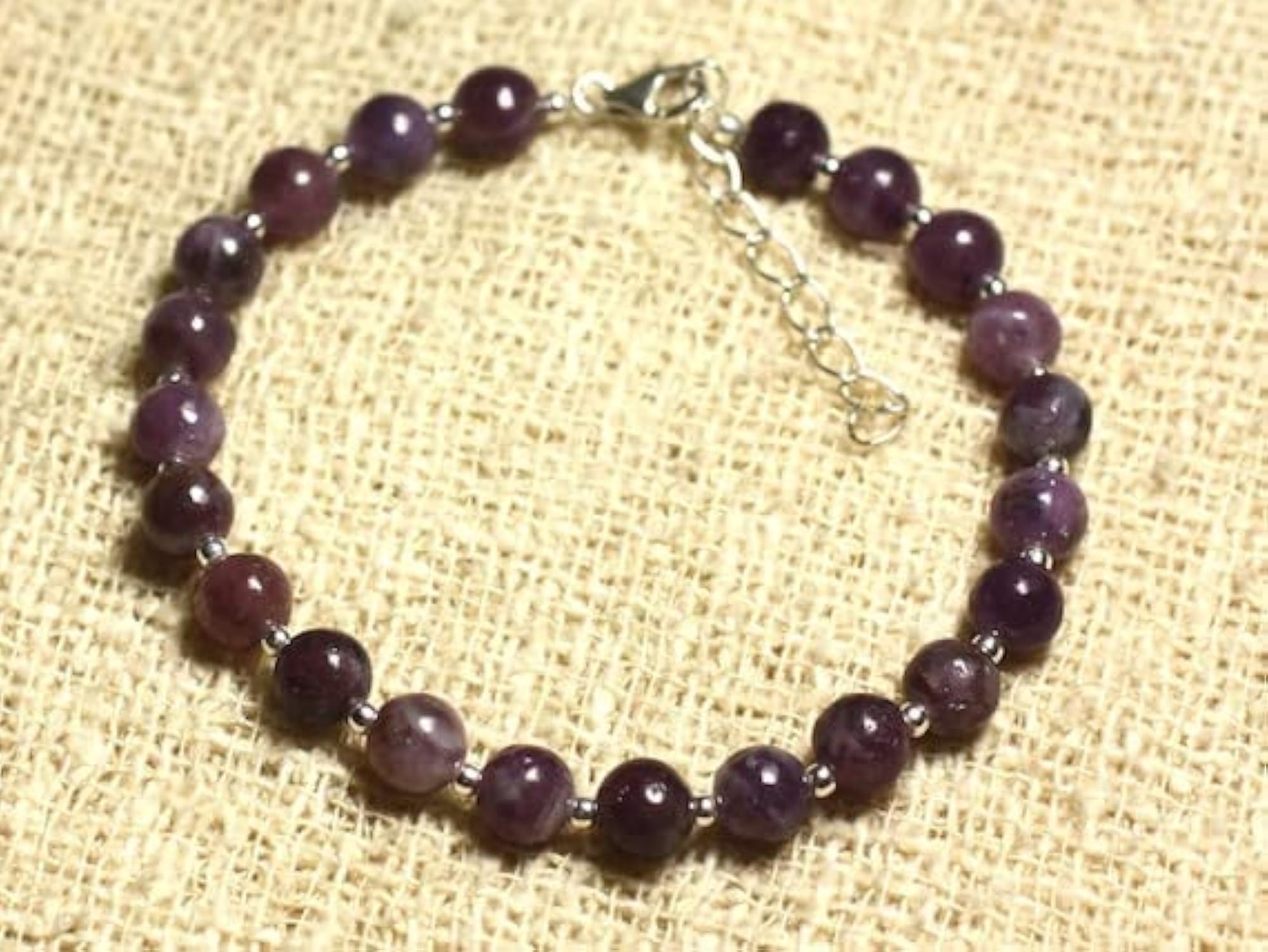 Lepidolite Round Beaded Bracelet, Adjustable 7 Inch