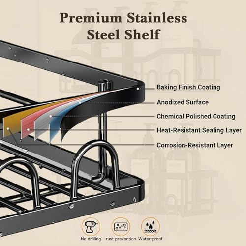 Image of Self Adhesive Bathroom Shelf Combo Pack of 5 | No Drill Rust Proof Metal Bathroom Organizer Set | Wall Mounted Storage Shelves with Soap & Toothbrush Holder | Multipurpose Rack for Bathroom