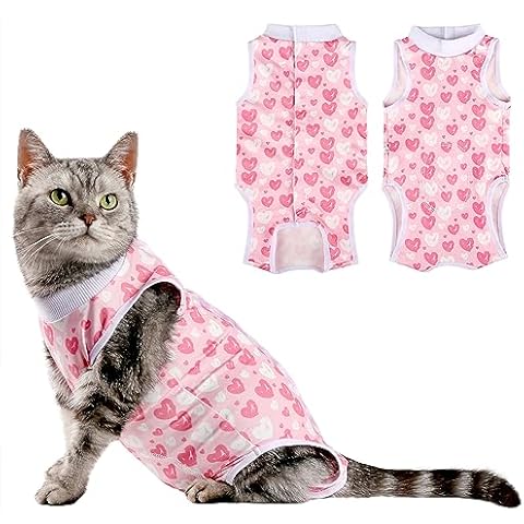 Due Felice Cat Surgery Recovery Suit Small Dog Surgical Recovery Onesie Pet After Surgery Wear for Female Male Cat Doggy Pink Heart/Medium Cover