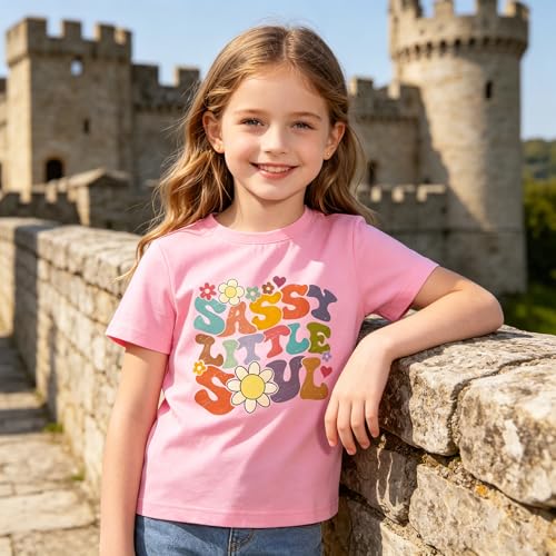 Image of Toddler Girls T Shirts Sassy Little Soul Graphic Short Sleeve Shirts 2-7 Years Cotton Baby Girl Retro Daisy Tees Clothes