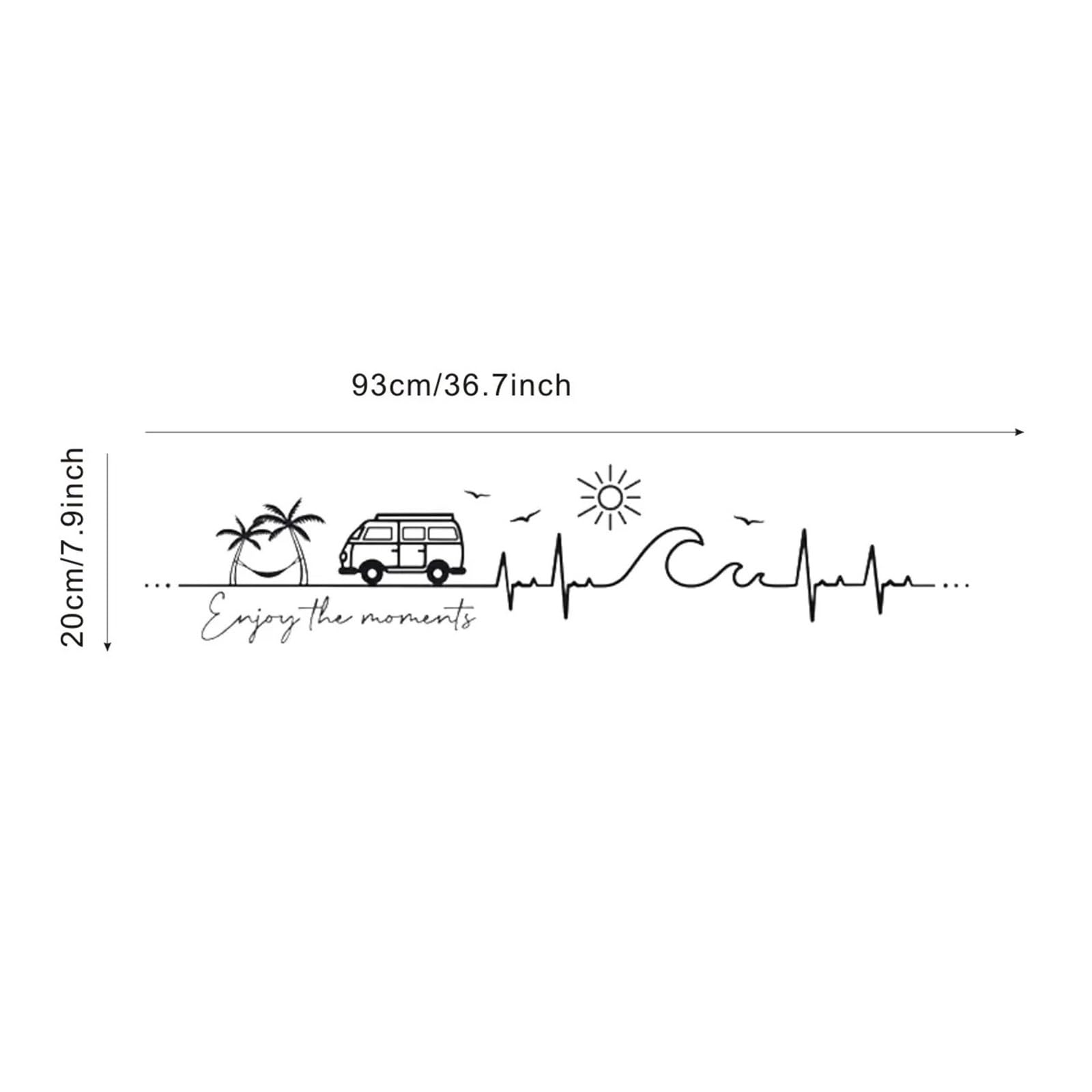 Profitez des moments : palmiers, oiseaux volants, soleil, vagues de l'océan, autocollants en vinyle for camping-car(Black)
