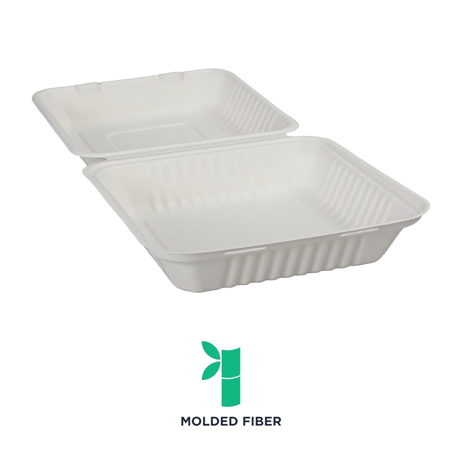Eco-Products Compostable Vanguard 9" Clamshell To Go Containers, Case of 200, Light Takeout Food Box, White Renewable Molded Fiber, No-Added PFAS, Grease & Cut Resistant, ASTM Compliant, BPI-Certified