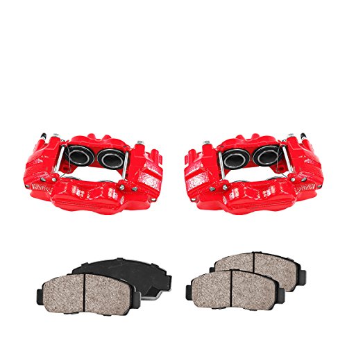 Callahan CCK01145 [2] FRONT Performance Loaded Powder Coated Red Caliper Assembly + Quiet Low Dust Ceramic Brake Pads