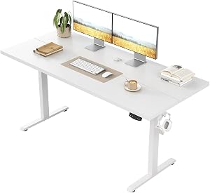 Klicelor Height-Adjustable Desk, Electric Sit-Stand Office Desk, Computer Desk with 2 Memory Functions, Standing Desk, 100 x 60 cm, White