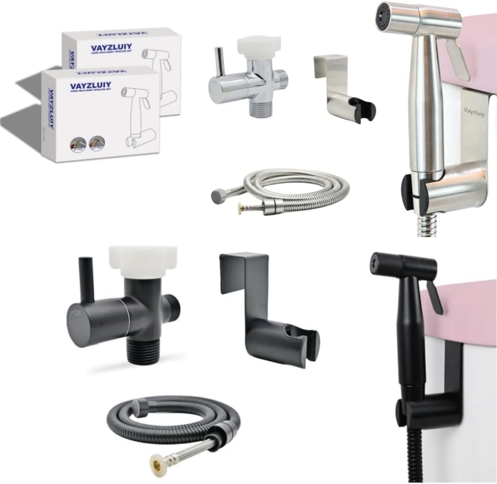 Handheld Toilet Bidet Sprayer -Adjustable Water Pressure Control with Bidet Hose for Feminine Wash, Stainless Steel Brushed Nickel Cloth Diaper for Baby Wash (Stainless Steel, 1) (Matte Black, 1)