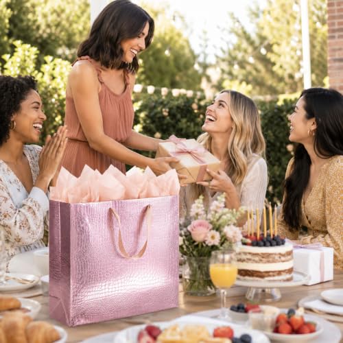 Bolsas de regalo efecto cocodrilo oro rosa, empaque de lujo XL para aniversarios 4