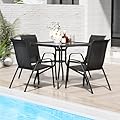 TLSUNNY Patio Dining Set 5 Pieces, All Weather Outdoor Furniture W/30"X 30" Table and 4 Stackable Textilene Chairs, Metal Table and Chairs for Lawn, Garden, Poolside, Backyard (Umbrella not Included)