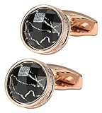 Jonwo Black Gemstone Round Cufflinks for Men In Gift Case Round Black/Silver/Rose Gold Handmade Men's Cufflinks Set for Wedding Party Anniversary Business Events Dress (Rose Gold)