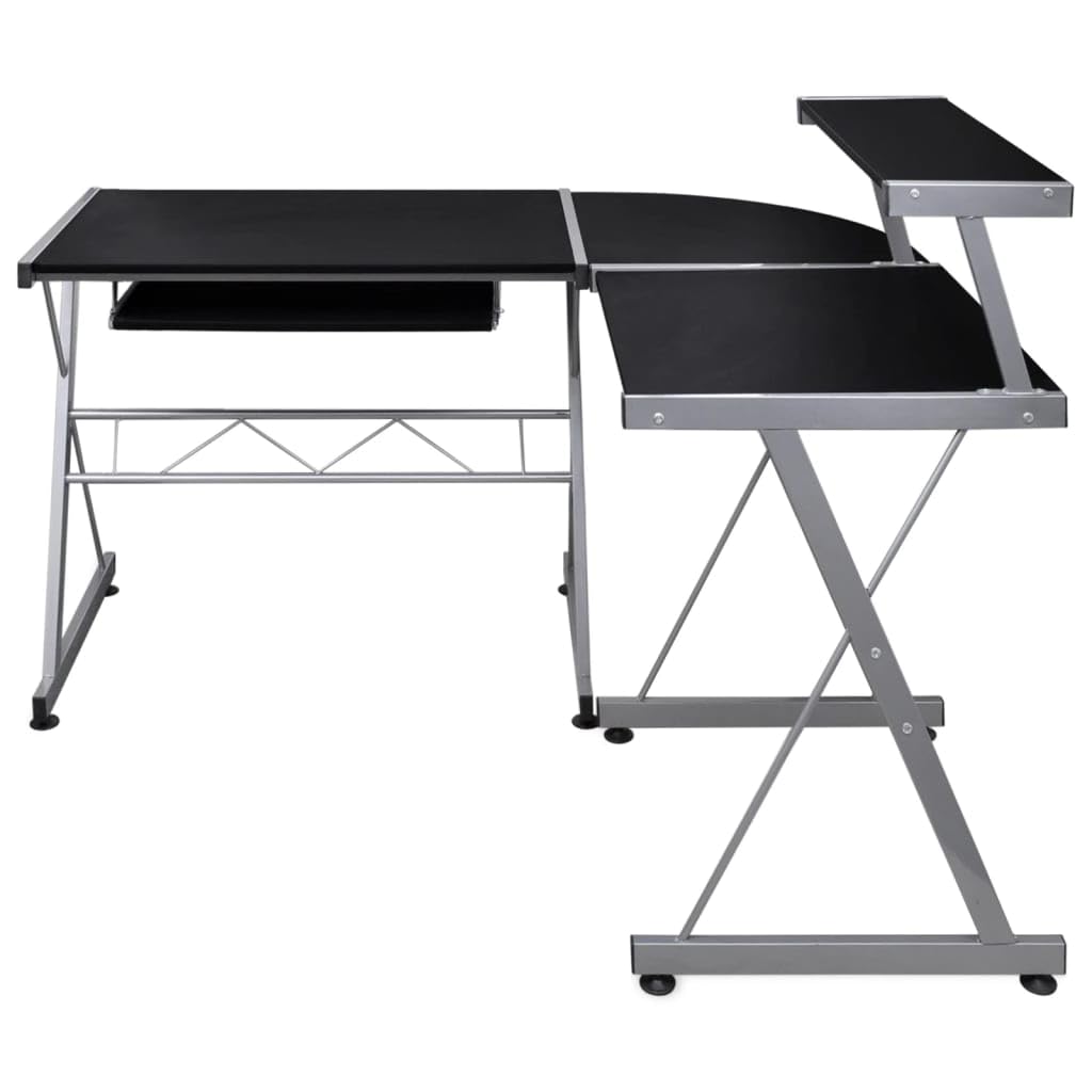 Scrivania in metallo per ufficio,Scrivania vintage industriale per studio,Postazione di lavoro per camera da letto e soggiorno,Scrivania Computer Angolare Nera 132x112x99cm Legno Multistrato