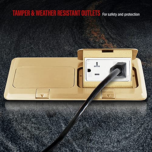 Enerlites Dual Pop-Up Floor Box Kit, 8.68" X 4.75" Cover, 20A Tamper-Weather Resistant Receptacle Outlets, Watertight Gasket, Corrosive Resistant Hardware, 962301-C, Brass #TOP4