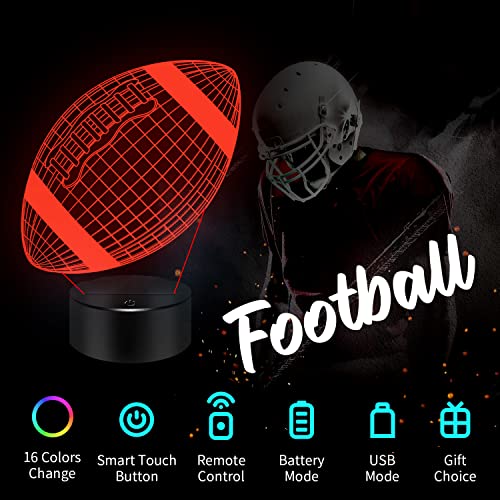 Image of Football Gifts Football 3D Night Light, 16 Colors Changing Touch & Remote Control Table Illusion Lamp, Bedroom Office Gaming Decor, Christmas Birthday Xmas Gift Toys for Boys Girls Men Sport Fans