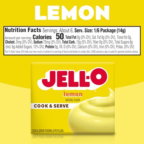 Image of Jell-O Cook & Serve Pudding & Pie Filling Mix, Lemon Flavor, Fat Free Stovetop Dessert for Baking, Pies & Custards, 2.9 oz (Pack of 4)