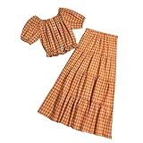 Top corto con dobladillo con volantes, también botón decorado en la parte delantera; Falda larga estilo cup cake con cintura elástica, ajuste flexible para adaptarse
