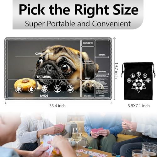 Image of for MTG Playmat with Card Storage Bag,Non-Slip Rubber Base & Smooth Surface 35.4x19.7in,Beginner-Friendly Magic Mat for Commander Deck,Cute Dog