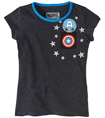 Image of CAPTAIN AMERICA Marvel Girls Glitter Stars Pocket Tee