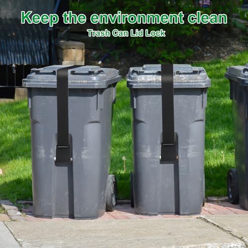 Image of 4Pcs Trash Can Lid Locks,Universal Adjustable Garbage Can Locks,Trash Can Locks Outdoor Bear Proof Trash Can Strap for Animals, Squirrels, Dogs, Raccoons, Locking Garbage Can During Strong Winds