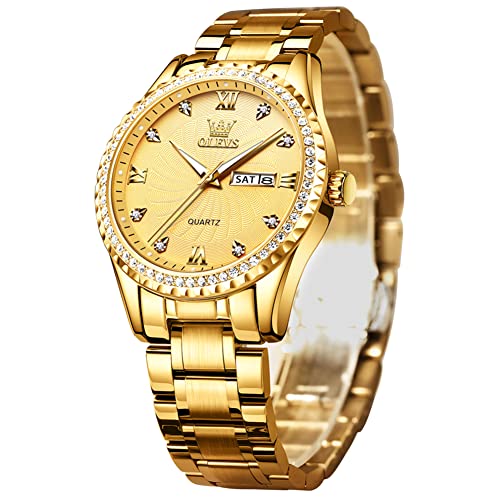 OLEVS Mens Watches Chronograph Luxury Dress Moon Phase Two Tone Stainless Steel Waterproof Luminous Business Calendar Wrist Watch