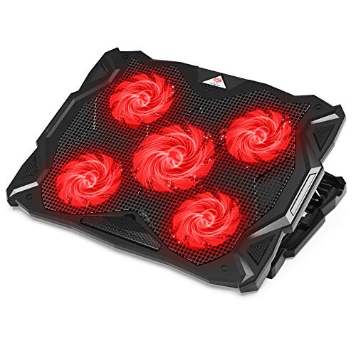 CP3 Laptop Cooling Pad Quiet Fans Laptop Cooler for Heavy Duty Notebook Cooler Pad Support Up to 17.3 Inch Notebook Cooling Stand with 5 Power Fans for Gaming, Office, Work from Home(Red)