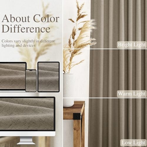 Image of Mocha Linen Curtains 90 Inch Length 2 Panels Set for Living Room Rod Pocket Back Tab Window Drapes Light Filtering Modern Farmhouse Curtain 90 Inches Long for Dining Room Bedroom Nursery 52x90