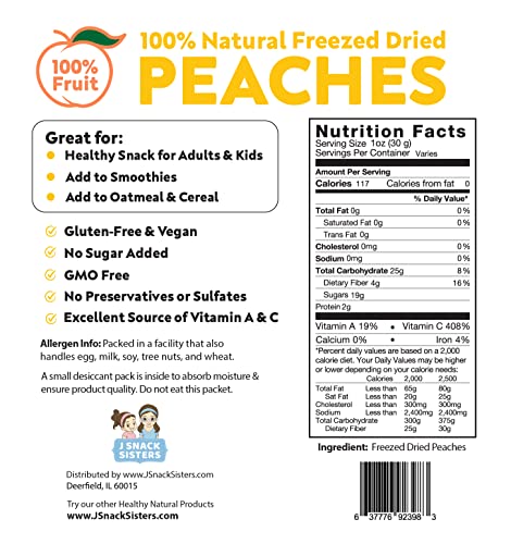 Snack Size Delicious Peaches - All Natural 100% Freeze Dried Peaches: No Added Sugar Or Preservatives, Paleo, Gluten-Free. Healthy Snack For Children & Adults (0.6 Oz) #TOP3