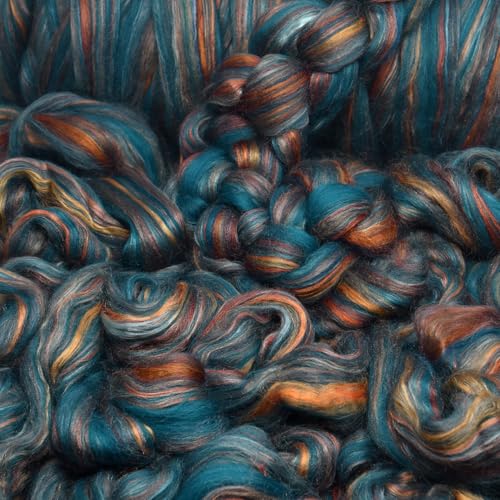 Image of Combed Top Roving. Limited Edition Fiber for Spinning, Needle Felting, Wet Felting, Weaving and Crafting. Fancy, Colorful, Exotic Designer Blend, Cyprus Sunset