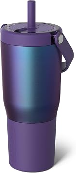 BruMate Resa 25oz 100% Leakproof Travel Tumbler w/Handle & Straw | Flexible SoftSip Straw | Silicone Sleeve for Durability | Stainless Steel | Cup Holder & Travel Friendly Water Bottle Dark Aura