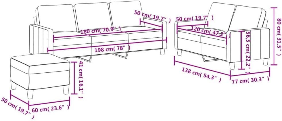 Sofa Set Black Faux Leather Living Room Furniture