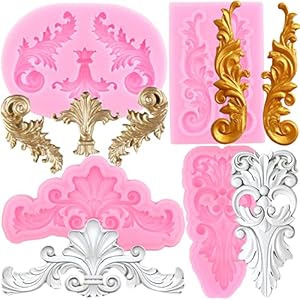 ZiXiang Baroque Fondant Mold Curlicues Scroll Lace Silicone Molds Filigree Mold For Sculpted Flower Cake Border Decoration Cupcake Topper Chocolate Polymer Clay Gum Paste Set Of 4