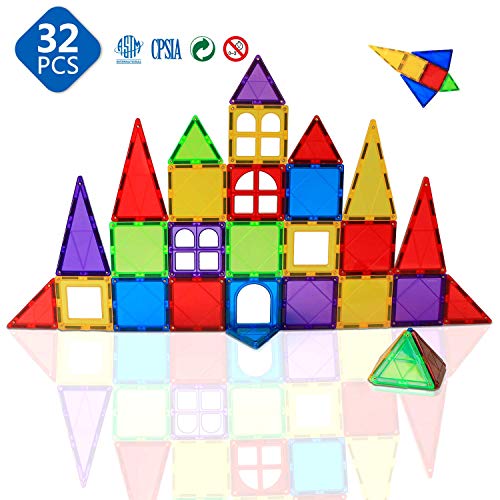 Magblock Magnetic Blocks - Magnetic Tiles For Kids - 3D Magnetic Building Blocks For Toddlers Building Blocks With Clear Color Educational Toys Set 32 Pieces #TOP3