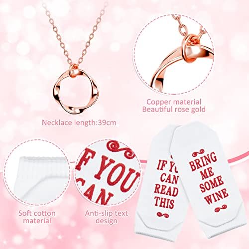 7 Pcs 30th Birthday Gifts for Women Set, Including 12oz Stainless Steel Wine Tumbler Pink Socks Necklace Gift Card Keychain with Gift Boxes for Mother Daughter Friend Sister Wife Aunt Coworker